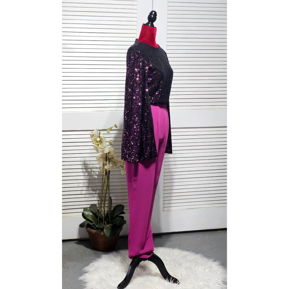 Giovanna Nicolai Women's Purple Sequin Embellished Long Sleeve Rumper Sz M 3155 - Picture 2 of 13